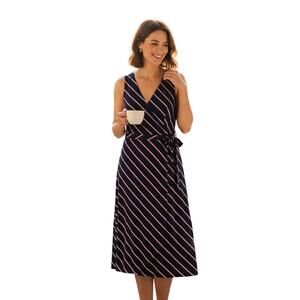 Tommy Hilfiger Adaptive Women’s Wrap Dress Navy Stripe Front Tie, Size XS